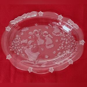 Vintage Mikasa-🎄 Holiday Etched Glass Candy Dish Christmas * Angels * Stars 🌟
